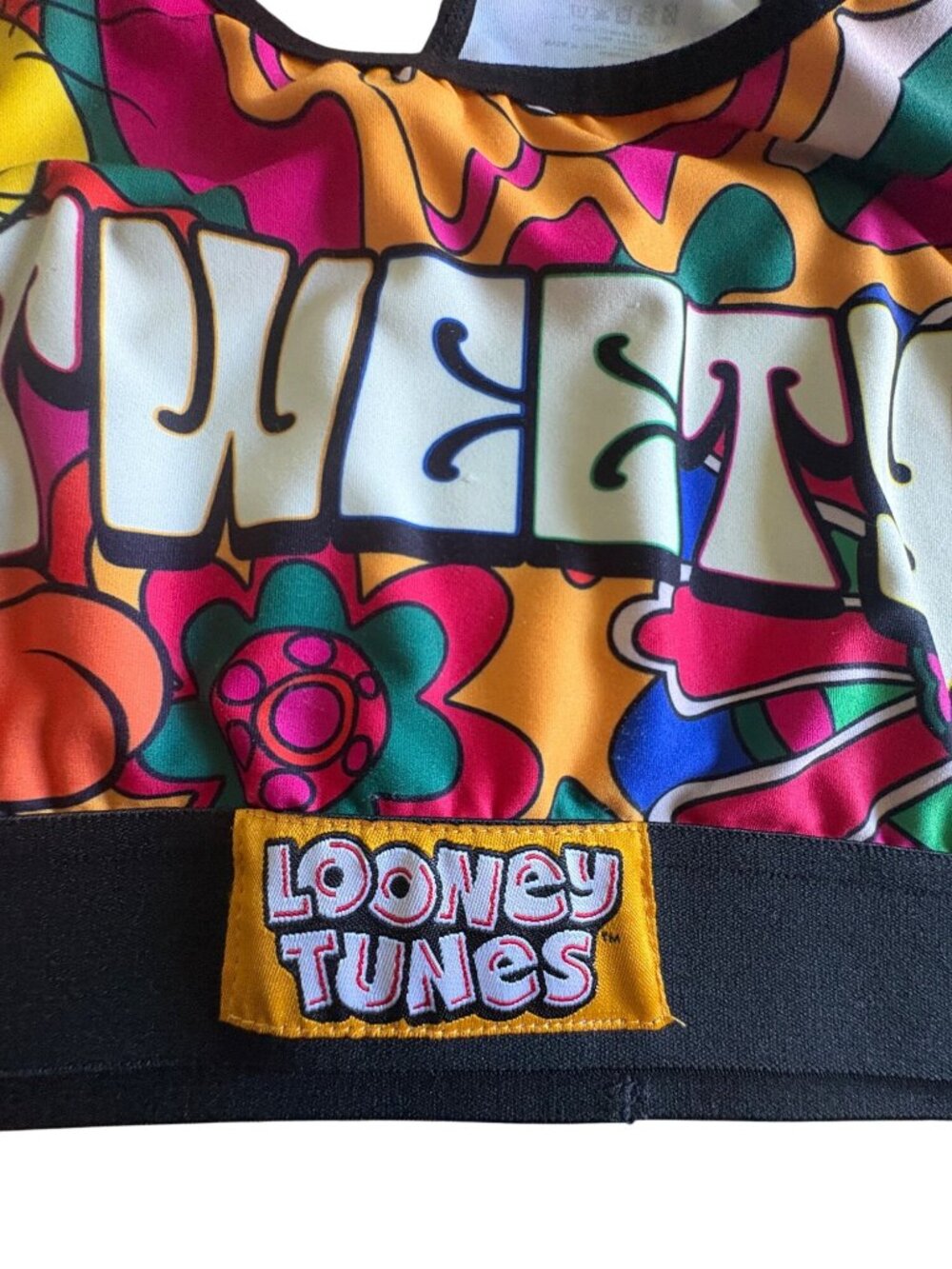Y2K Looney Tunes Tweety Psychedelic Multicolor Racerback Festival Sports Bra 1X - Picture 4 of 10